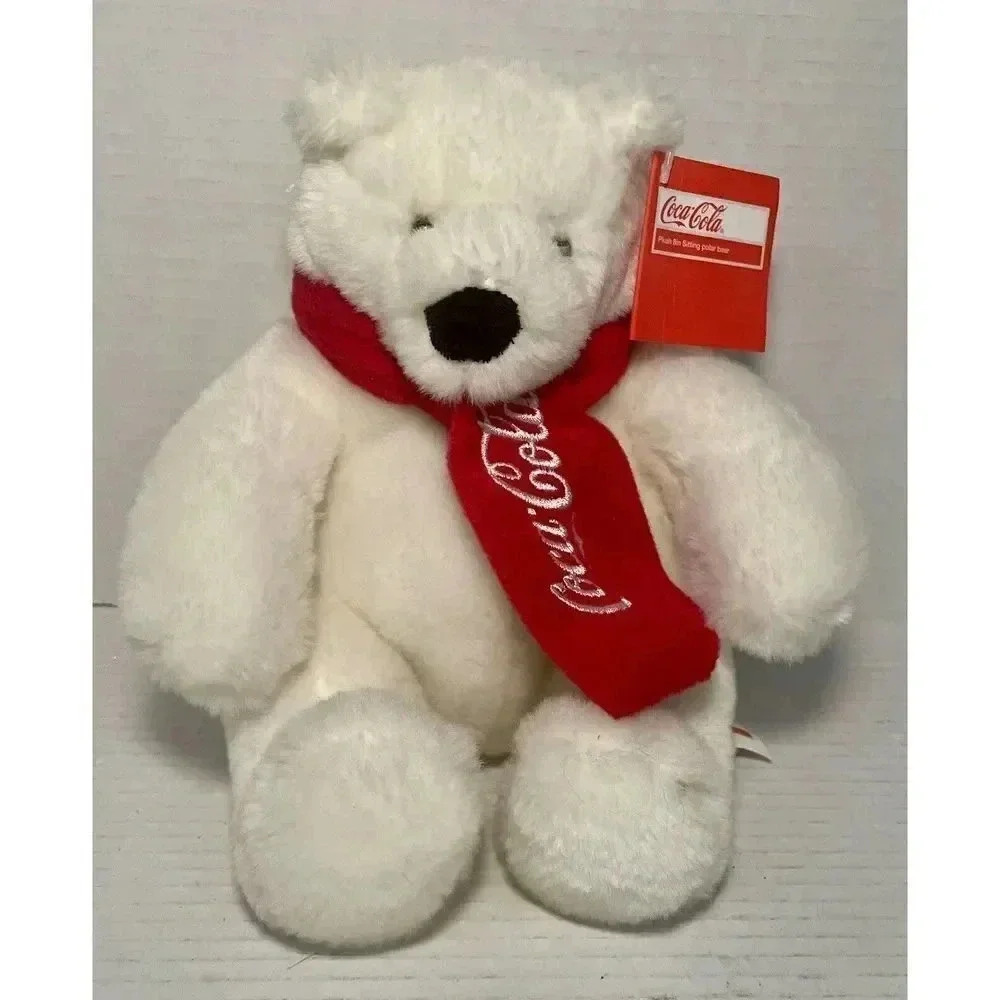 Coca Cola 2010 Polar Bear Christmas Polar Bear With Scarf Stuffed 8‎ Inch NWT